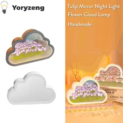 Kreative Tulpe 3d Wolke Meer von Blumen führte Nachtlicht Lampen Spiegel Würfel handgemachte DIY Atmosphäre Weihnachts geschenk Schlafzimmer Dekor