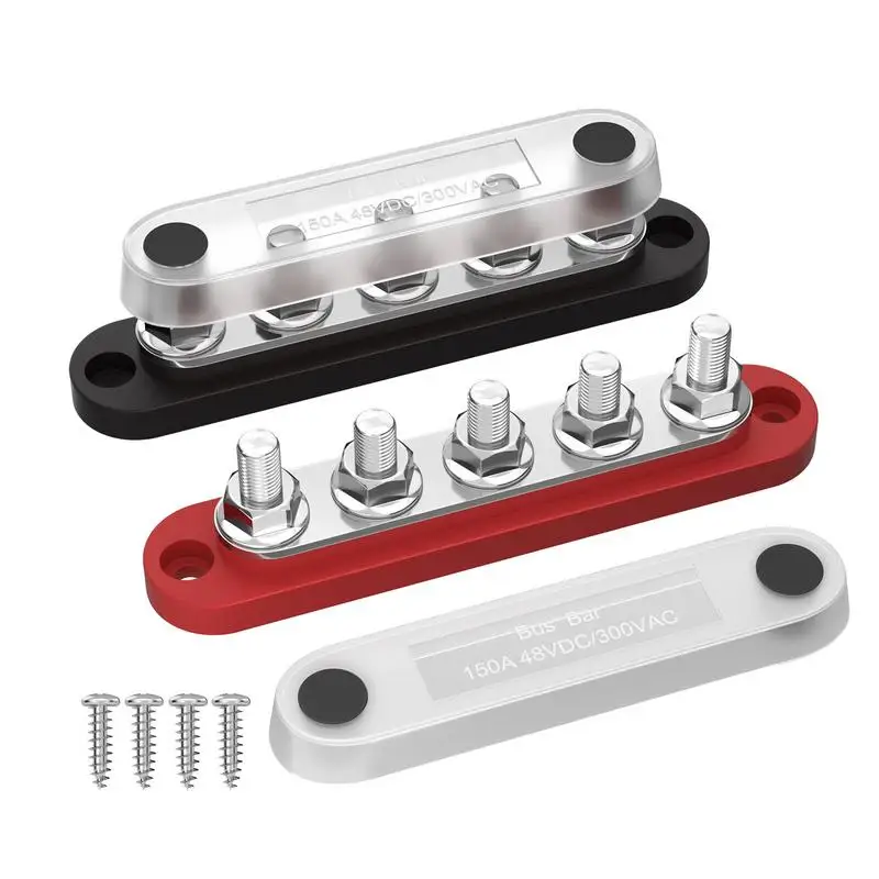 Bus Bar Terminal Block Automotive Busbar Terminal Studs Marine Bus Bar With Screws Terminals Red & Black Power Distribution