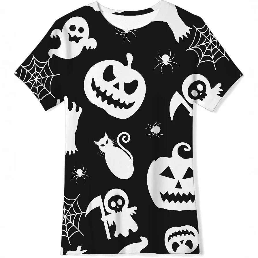 

Halloween Horror Bat Cat And Pumpkin Graphic 3D Print Short Sleeve T-shirt For Men Autumn Casual Loose Pullover Trend Streetwear