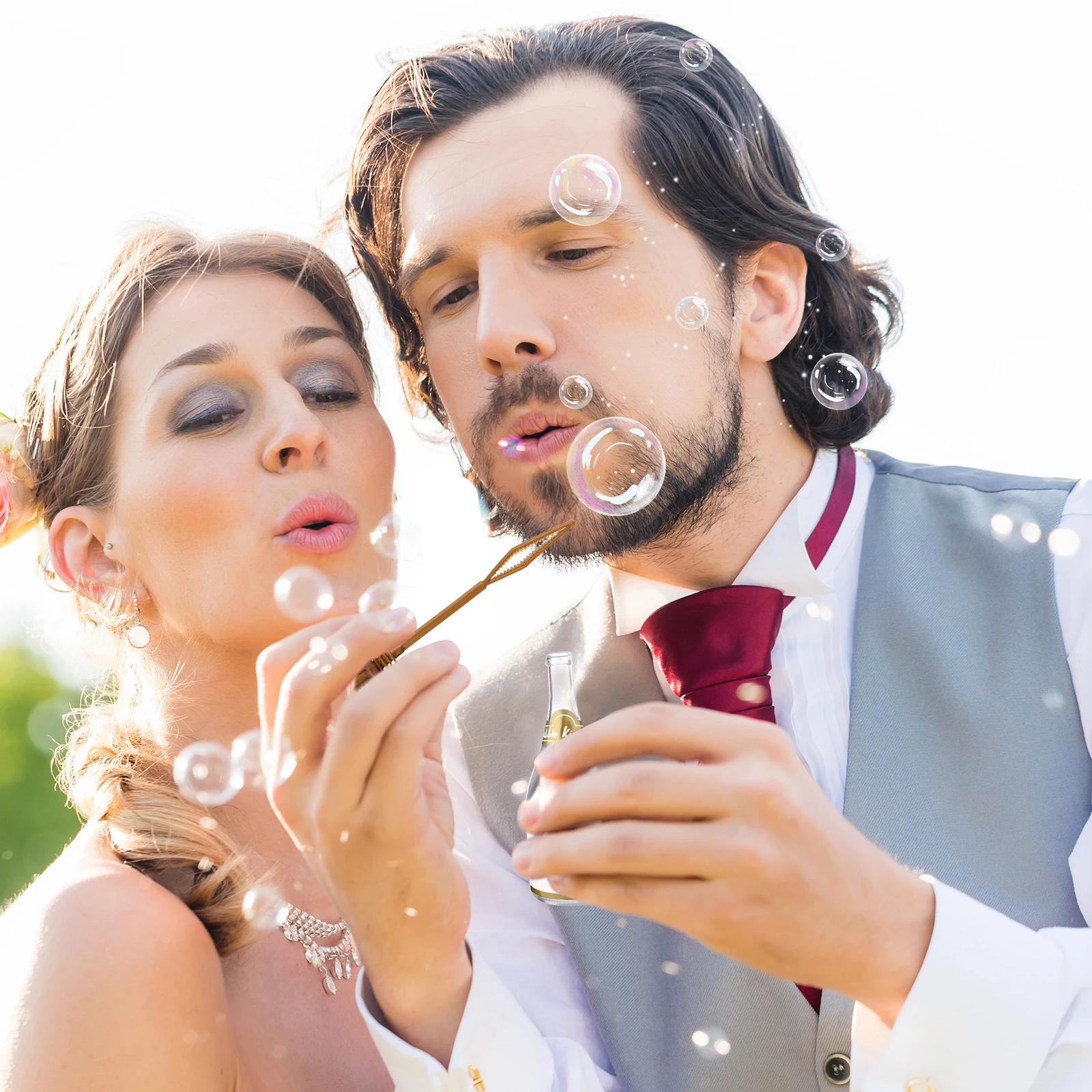 Set di bolle di champagne per matrimonio da 24 pezzi, bolle di nozze con bacchette, bolle di nozze sfuse per bomboniere per ospiti, mini tubo di bolle