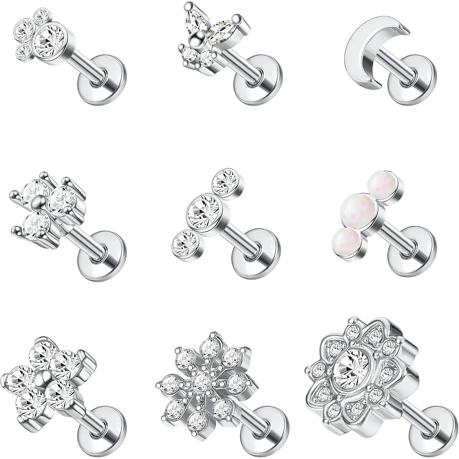 

Bobisty 9Pcs 16G Lip Rings Stainless Steel Studs for Women CZ Opal Nose Studs Helix Tragus Stud Earring Medusa Piercing Jewelry