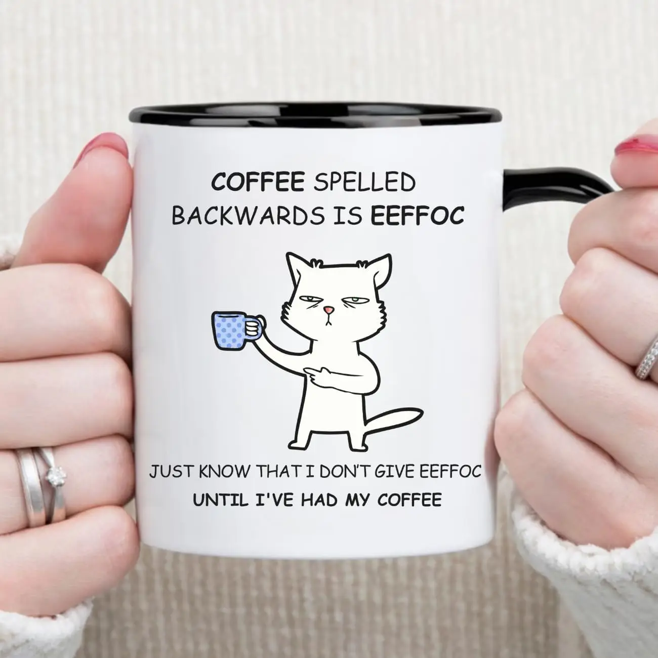 MissDaisy-Coffee Spelled Backwards Is Eeffoc Mug Round Coffee Mugs For Men And Women Hot Iced Tea Mug Ceramic Sarcastic Insulate