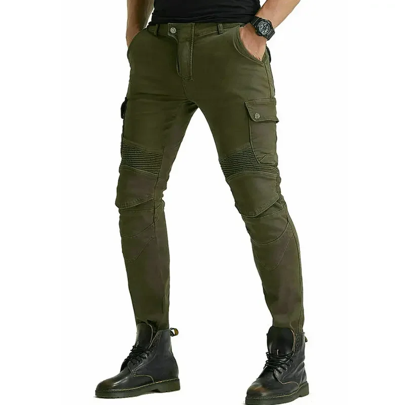 

Loong Biker Motorcycle Riding Jeans Motor Knight Daily Cycling Trousers Wear-Resistant Locomotive Protective Pants Army Green