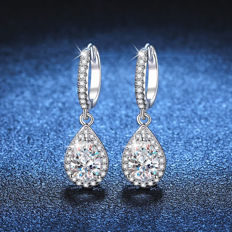 18K platinum diamond stud earrings classic drop pear-shaped plated PT950 platinum 1 carat moissanite earrings