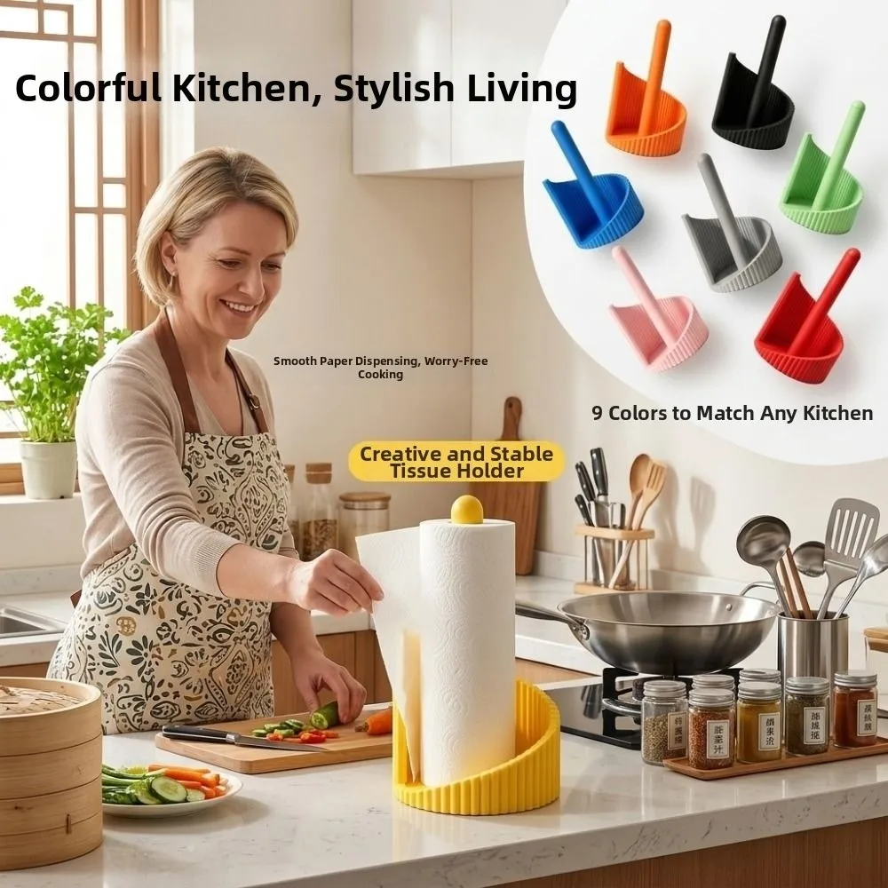 3D Printing Paper Towel Holder Freestanding Spiral Wave Kitchen Tissue Dispenser Modern Stable Desktop Paper Organizer