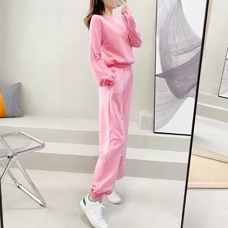 New High-grade Korean Sportswear Suit Spring Autumn Clothes Temperament Womens Fashion Loose Sweatshirt Sweatpants Two Piece Set