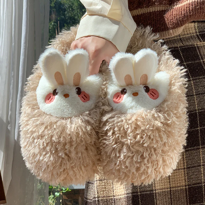 

Woman bedroom sucff female puffy bunny slipper with ears New fluffy rabbit slippers women pink furry mules shoes home slipper