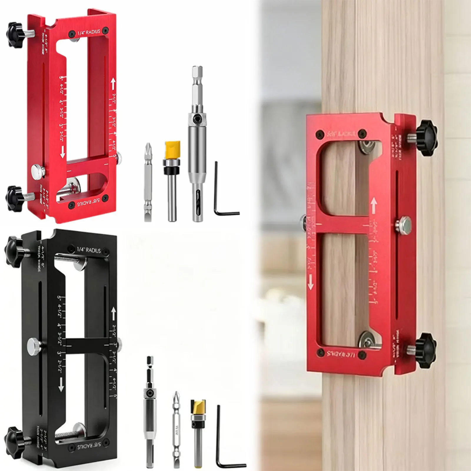 2.5-5 Inch Door Hinge Cut Out Tool Adjustable Hinge Mortise Installation Template Jig Tool Aluminum Alloy Woodworking Tools