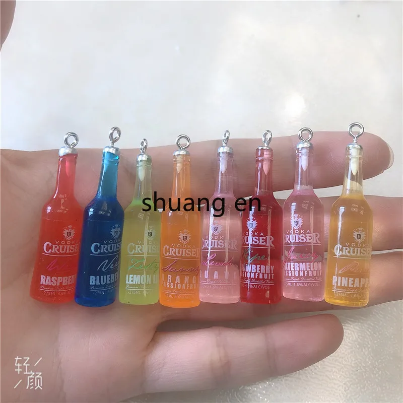 8 TASTE 10pcs/lot Cruiser  Bottle  Resin Beer Charms cocktail Bottle Keychain Jewlery Findings beer earring DIY