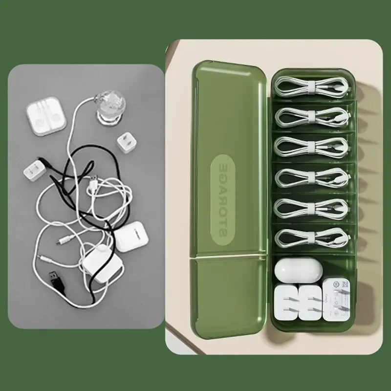 

With 7 Compartments Organizer Charger Cord Storage Box Data Cable Storage Case Reusable Cable Storage Box For Home Travel New