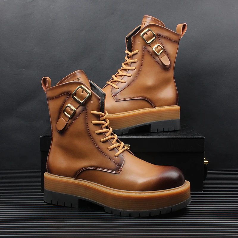 New Arrival Men Fashion Casual Ankle Boots Spring Autumn Luxury Designer Youth Trending Thick Bottom Metal Decoration Sneakers