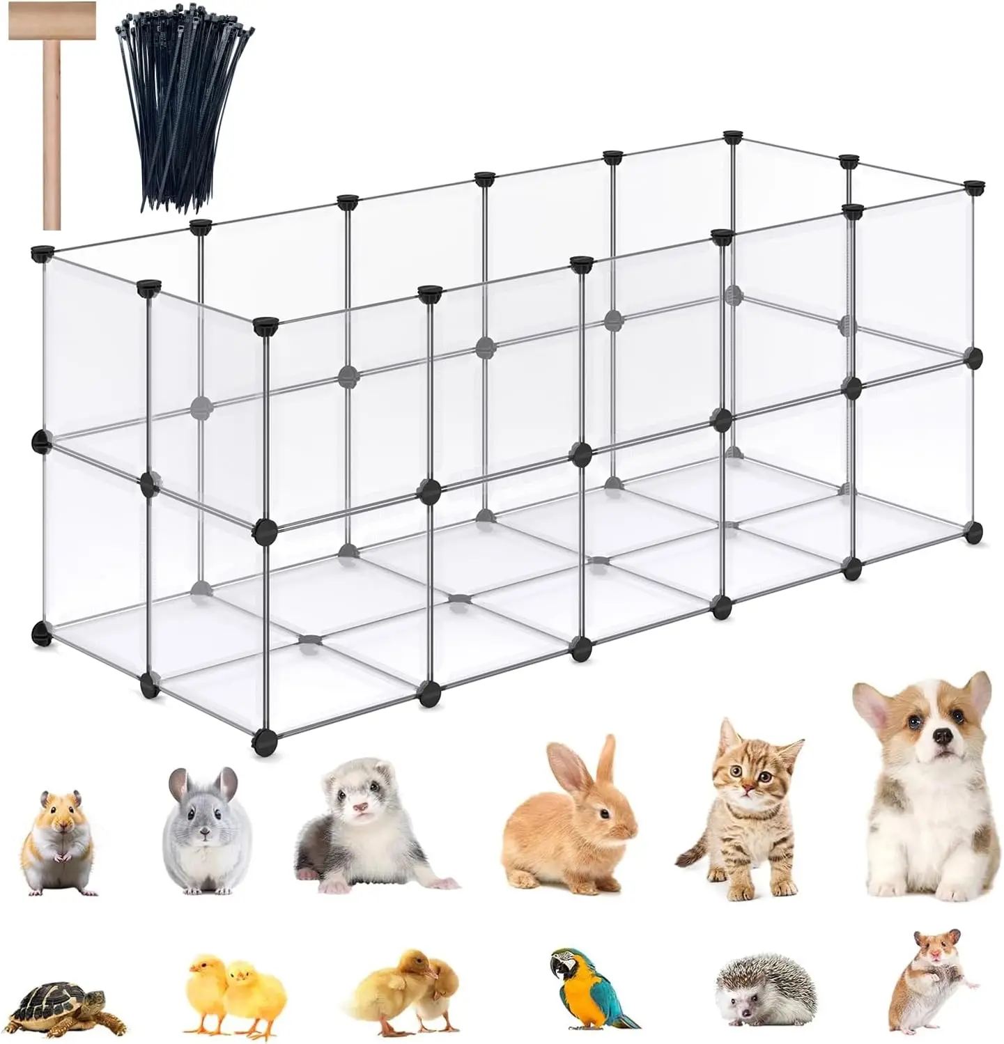 

Portable Pet Playpen with Floor for Small Animals - Rabbit, Guinea Pig, Ferret Cage 61x25x24 Inch