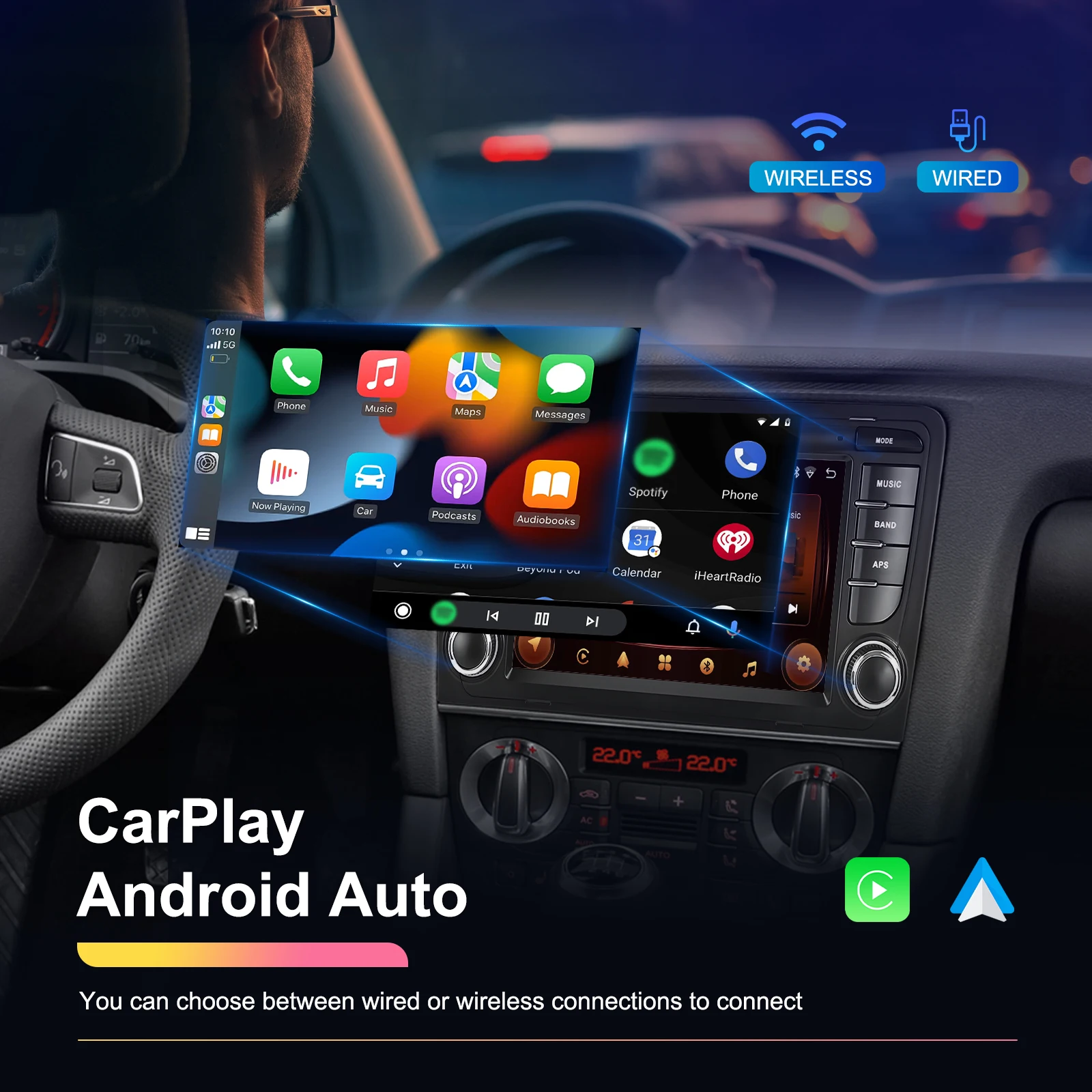 Podofo 2DIN 2+64G Autoradio für Audi A3 8P (2003-2012)/RS3 Sportback (2011-2012) Carplay Auto-Audio Android Auto GPS Mirror Link – Detail 9