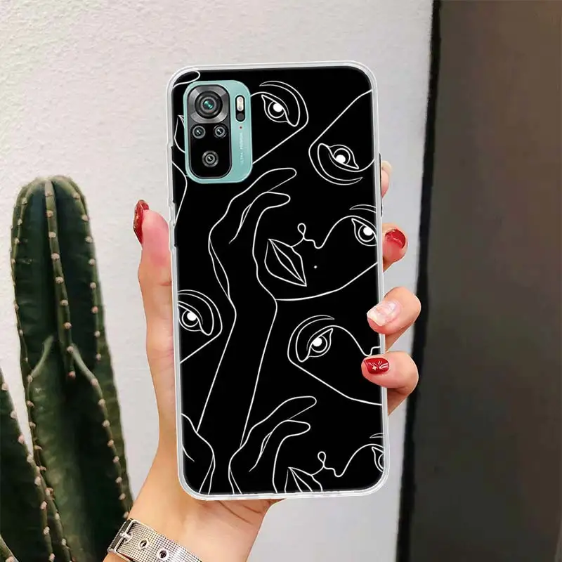 Abstract Line Women Face For Xiaomi Redmi Note 13 12 11S 11 10S 10 Pro Phone Case  11T 11E 9S 9 8T 8 7 Plus Fundas Cover Coque N