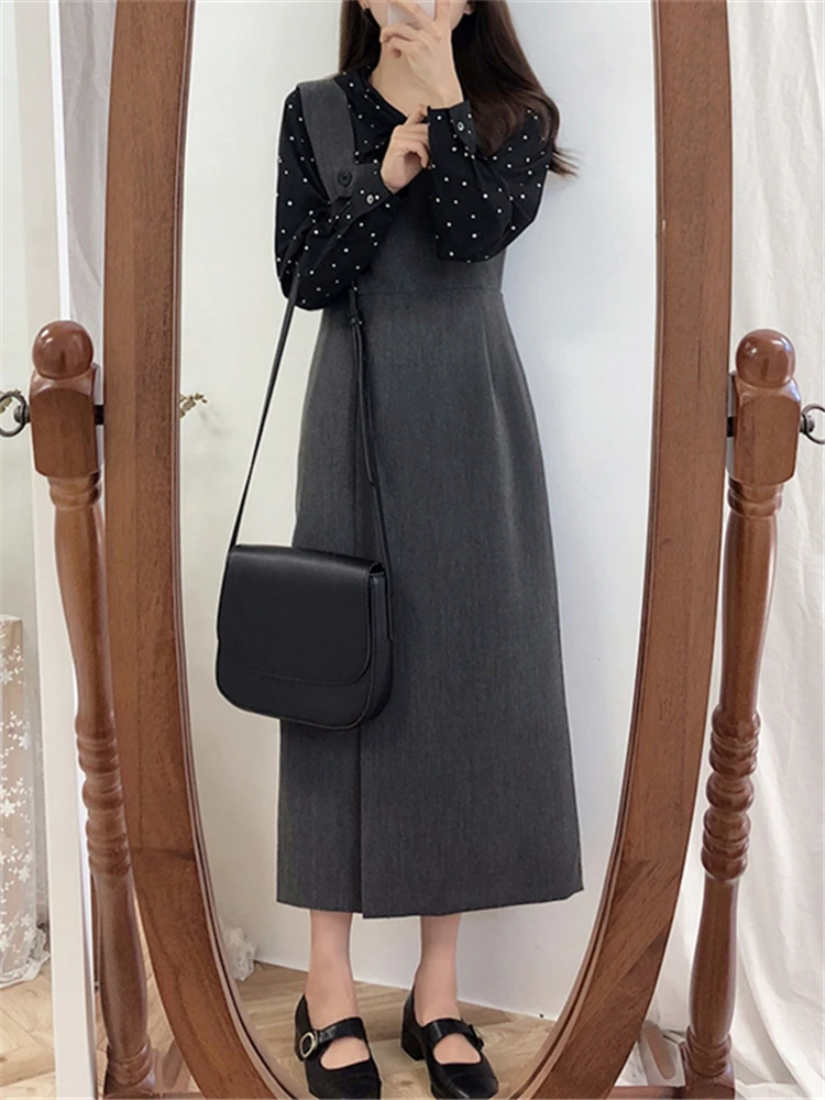 DR1865 New 2023 Fashionable Elegant Split Vintage High Waist Lady Wild Autumn Winter Women\'s Dresses Sleeveless Long Dresses