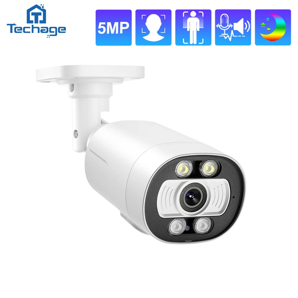 Techage 5MP POE IP Surveillance Camera Human Detection H.265 Record Two Way Audio Camera Home Security Outdoor CCTV Video