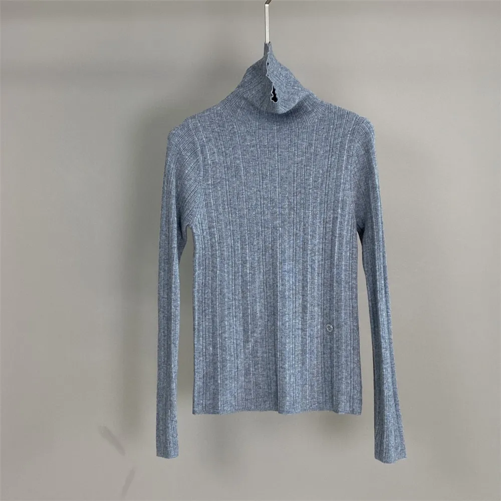 Woman Turtleneck Ribbed Elastic Pullover Sweater Long Sleeve Wool Cashmere Knitted Top Elegant Temperament