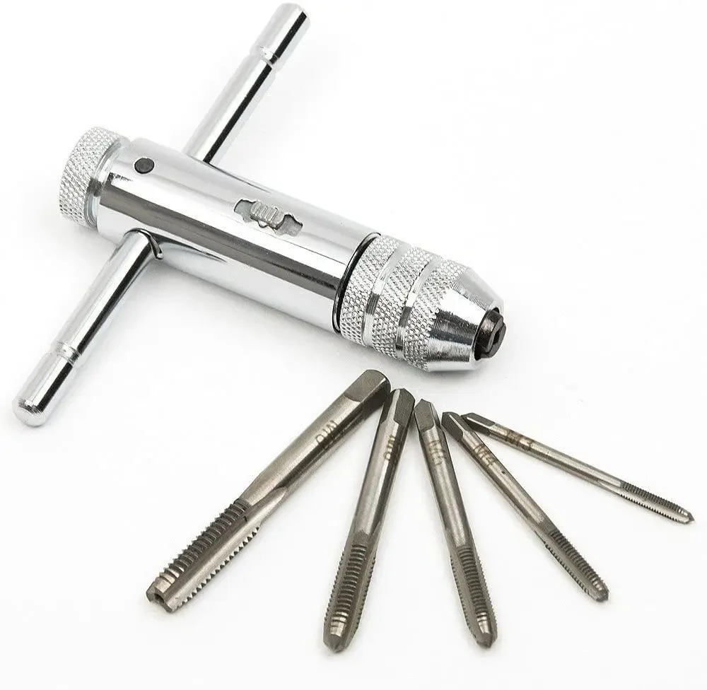 Imagem -02 - Prata T-handle Ratchet Tap Chave Titular Parafuso Máquina Rosca Metric Plug T-shaped Tap M3-m8 Mm8 mm Pcs Ajustável