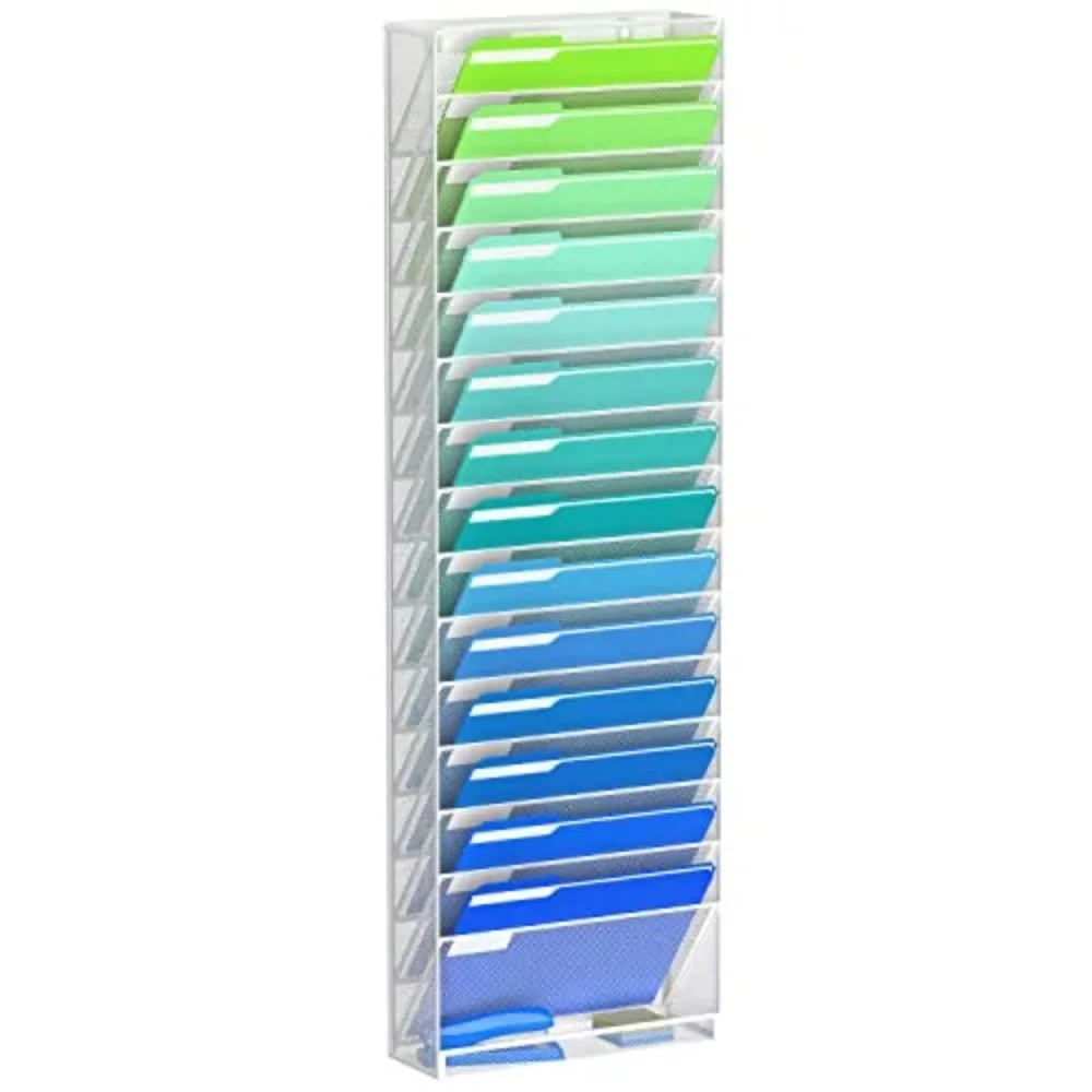 16 Tier Wall File Organizer, Wall Mounted Metal Grid File Organizer for Organizing Files, Folders, Letters and Magazines