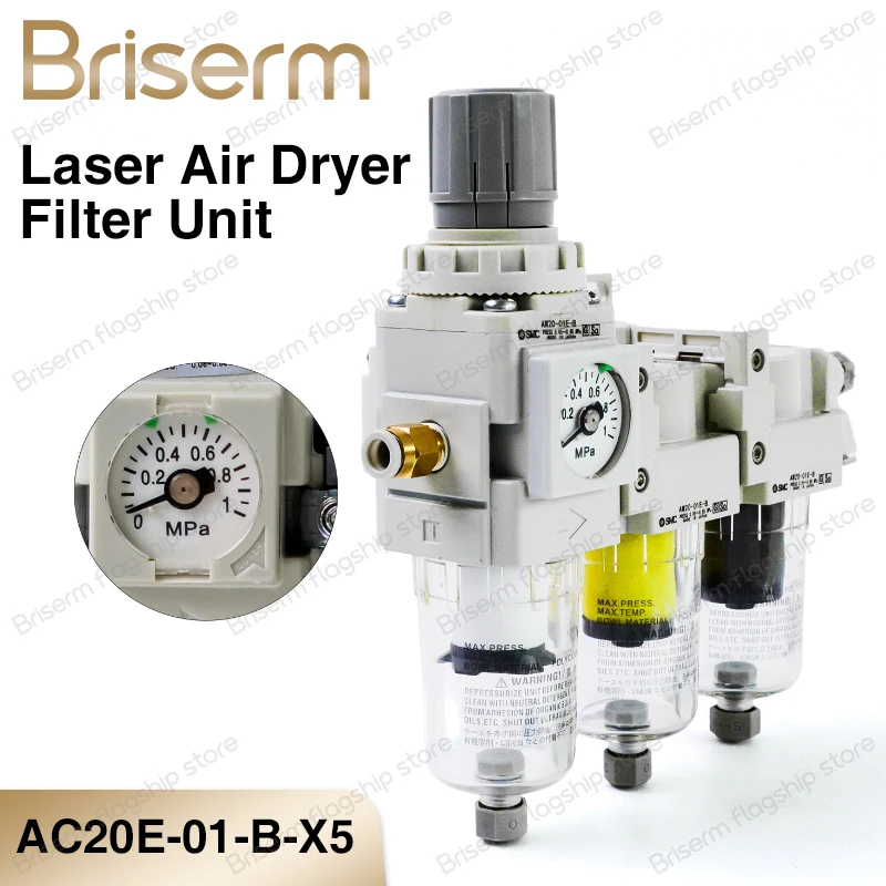 AC20E-01-B-X5 Precision Air Combination Unit 3-Stage CDA Filtration Assembly Air Dryer Filter Regulator For Raycus Fiber Laser