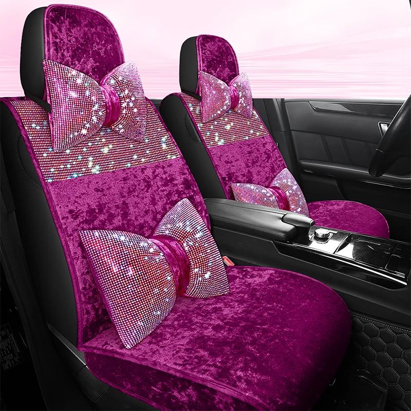 NEW Cute Car Seat Cover Women Universal Breathable Puff Fabric Bowknot/Flower Pink Interior Protector Auto Accessories Pillow
