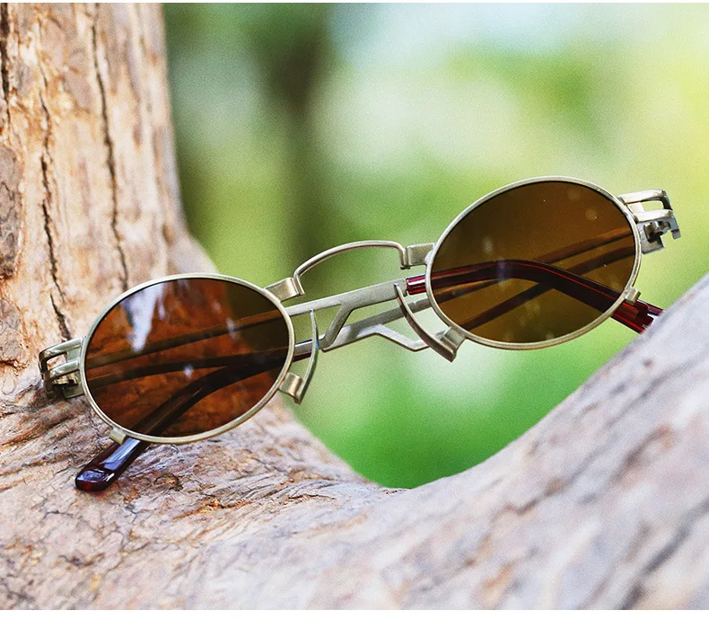 Punk Kleine Runde Sonnenbrille Frauen Retro Marke Designer Metall Rahmen Fashion Shades UV400 Sonnenbrille Weibliche Outdoor Brillen Männer – Detail 1