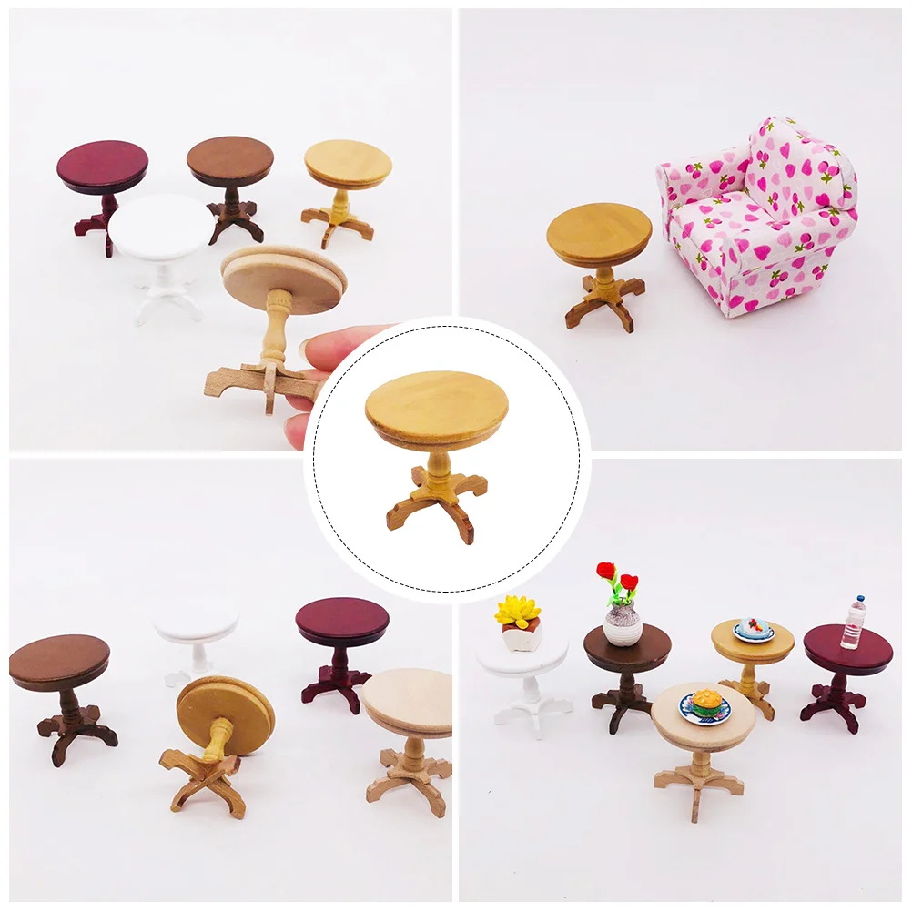 Table ronde Miniature en bois naturel, Design rétro, Durable, léger, Adorable, ornement de meubles pour Mini décoration de maison, 1 pièce