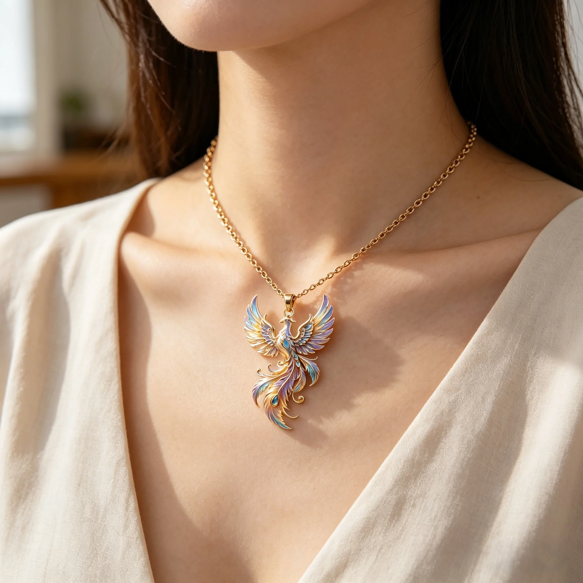 Luxury Phoenix Pendant Necklace Shiny Delicate Fashion Women Necklace Elegant Minimalist Jewelry Gift For Girlfriend Best Friend