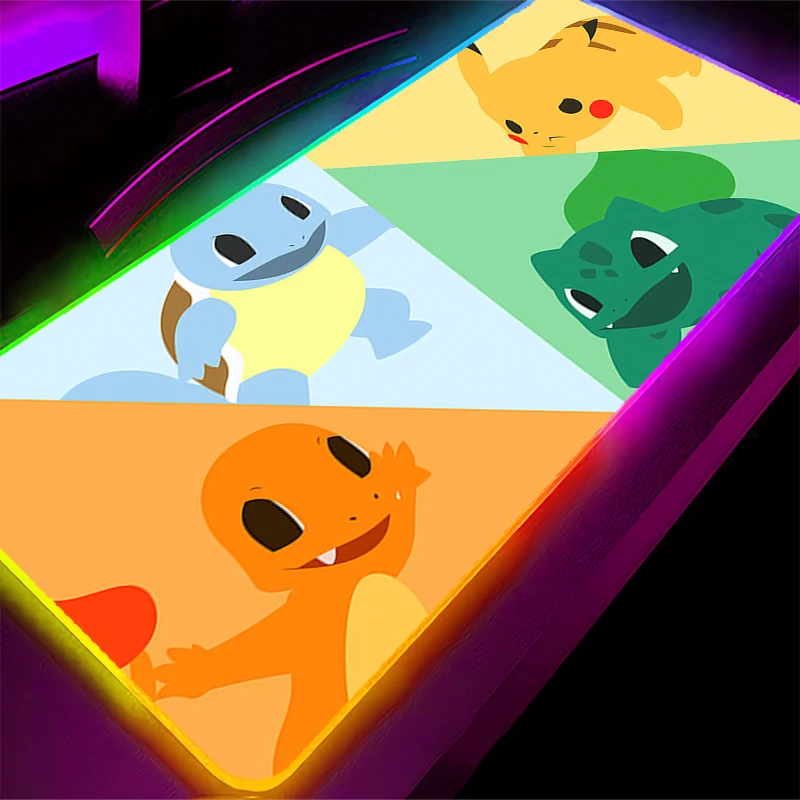 Anime Gaming Speed Mouse Pad LED Pokemon Squirtle Gamer Locking Edge Mouse Mat Backlight Keyboard Mousepad RGB Computer Desk Mat