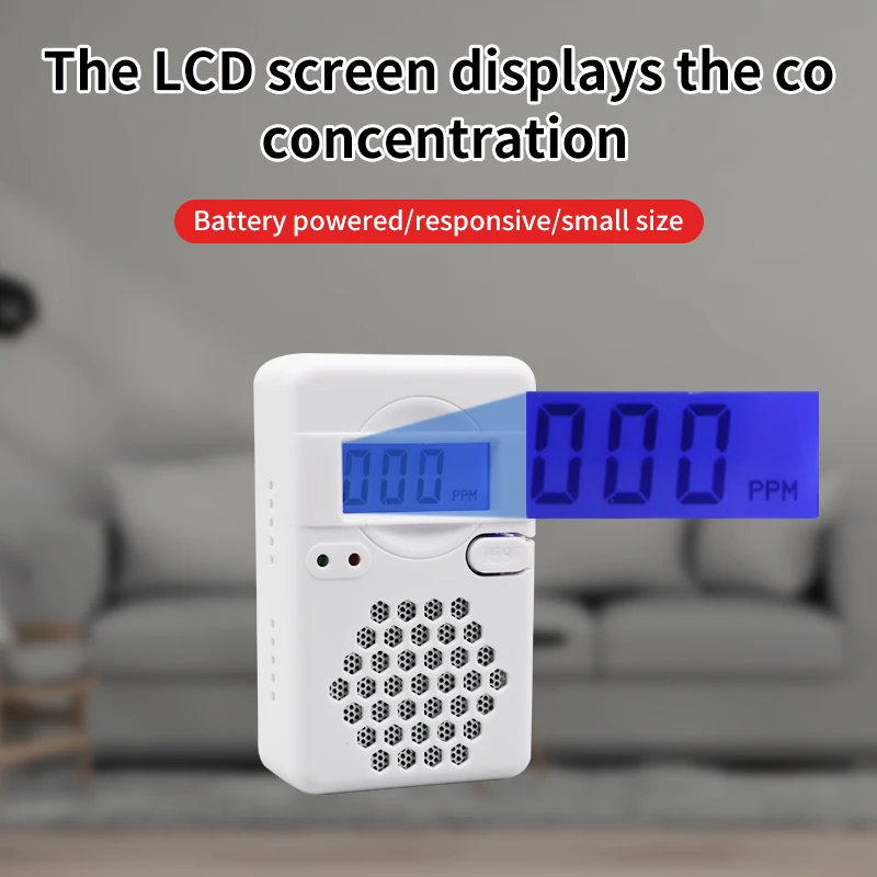 CO Leak Sensor LCD Display Carbon Monoxide Alarm Detector Sound Light Warning Low Battery Indicator for Home/Apartments/Hotel