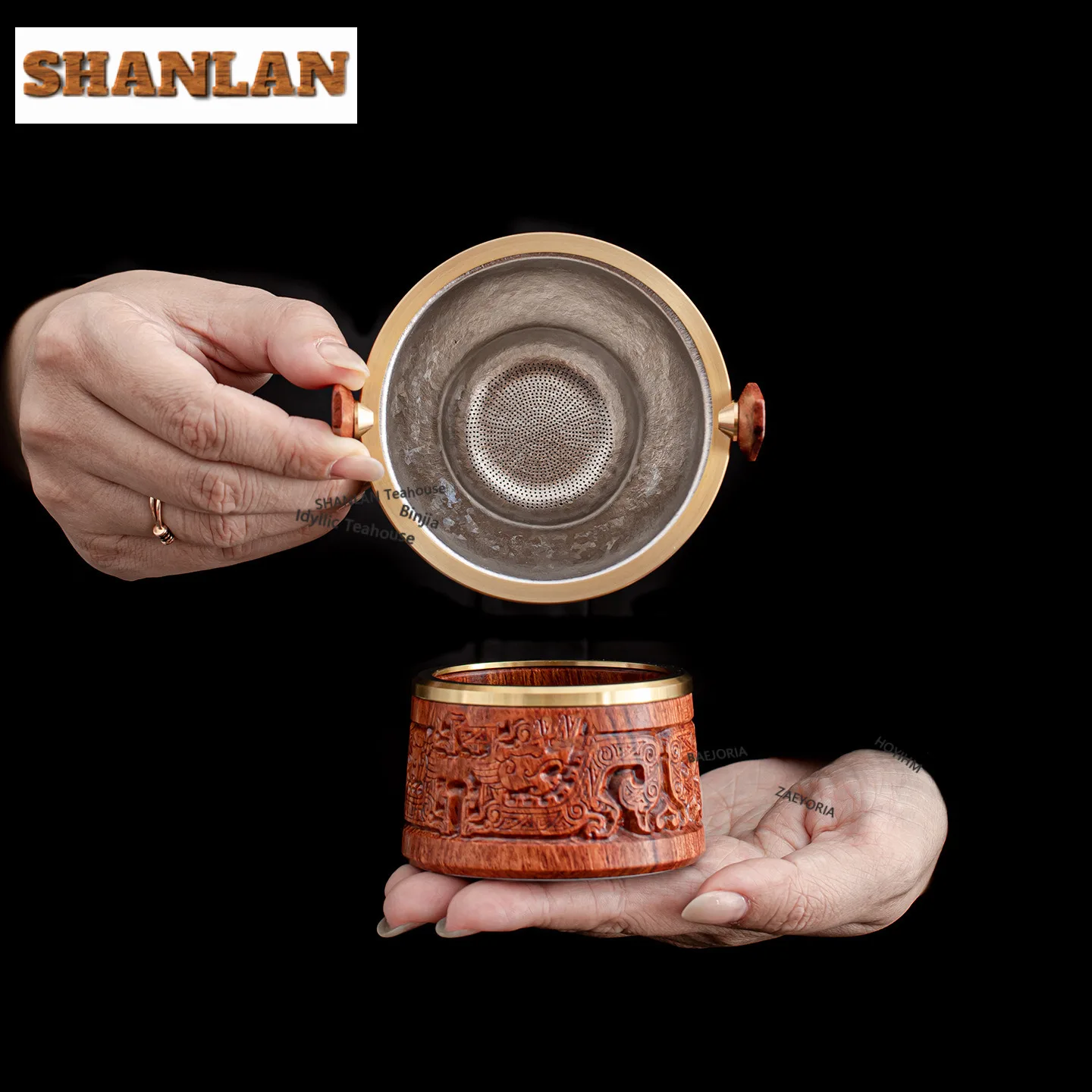 Ebony Wood Pure Titanium Tea Separator Infusor Creative Tea Strainer Dispenser Household Tea Maker Tea Filter Tea Services Craft