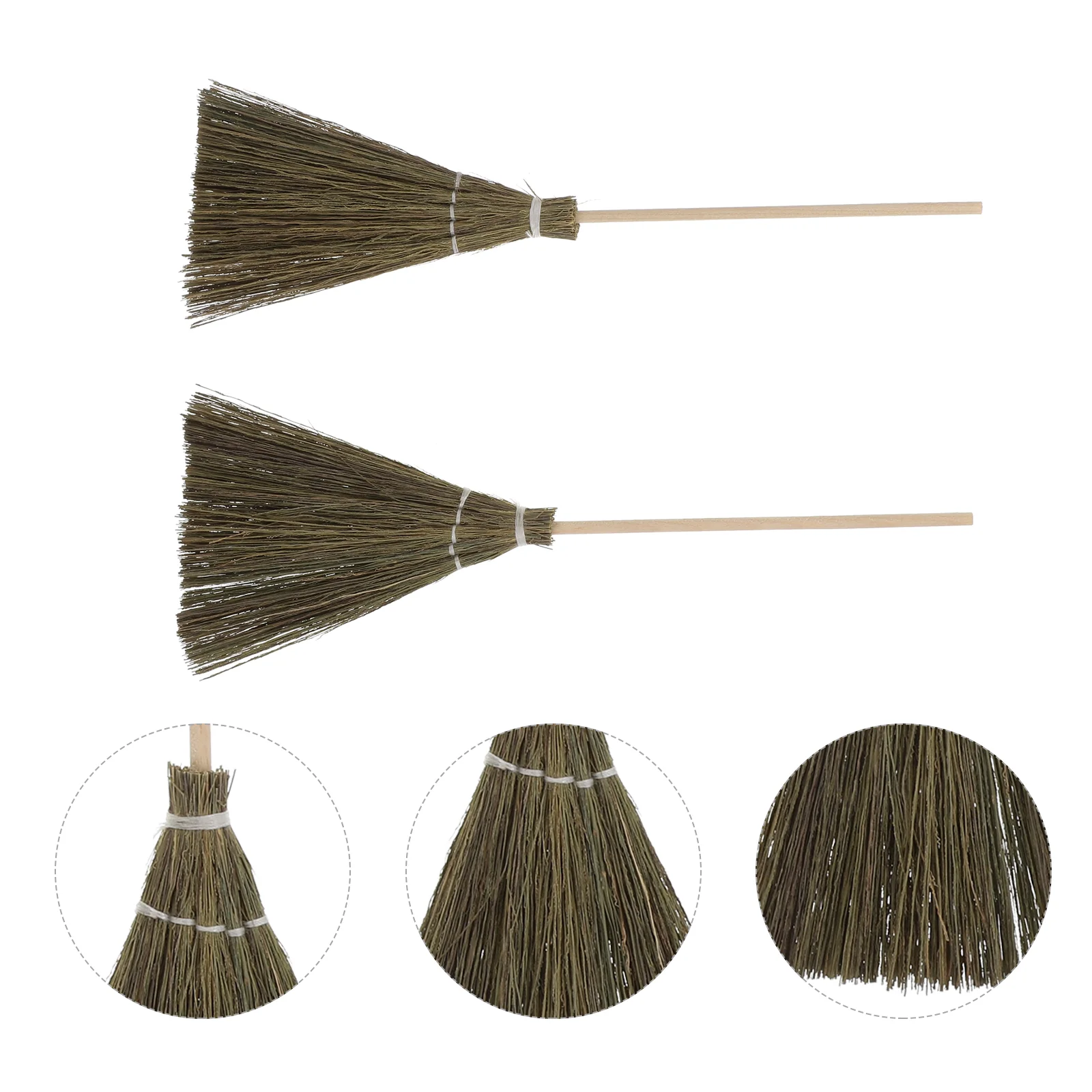 2 Pcs Miniature Broom Model Child Brooms Housework Cleaning Tools Wood Photo Props