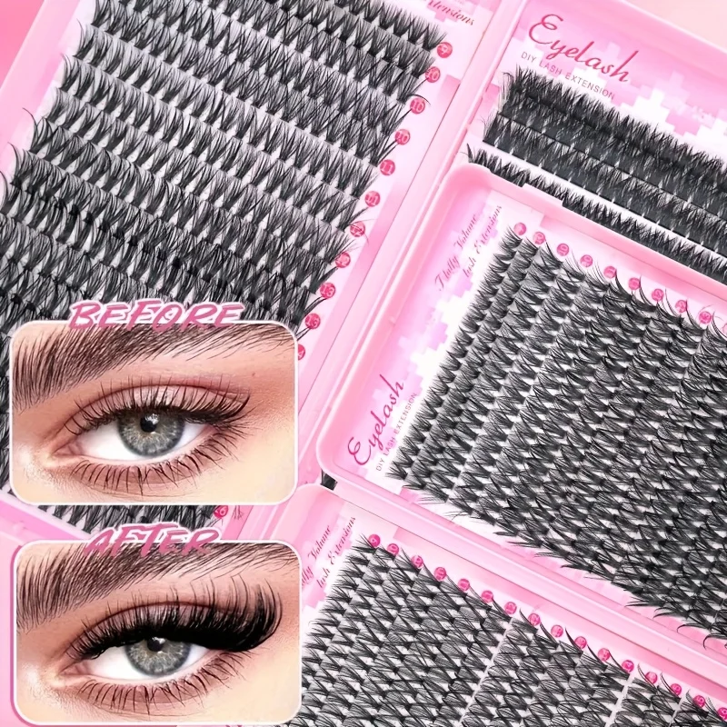 Kit de extensión de pestañas postizas DIY 30D40D80D grupos de pestañas individuales con unión y sello, pinzas y cepillo para principiantes DIY
