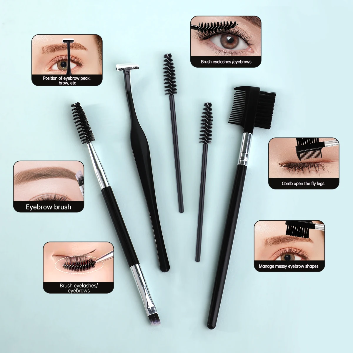 10-piece eyebrow trimmer set includes scissors, tweezers, eyebrow shaver, eyebrow comb and eyebrow clip,  daily makeup tool set