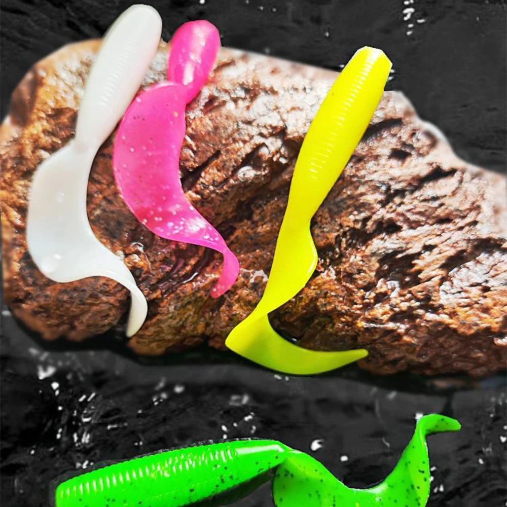 20개입 소형 그럽 소프트 루어 35mm 50mm 60mm 70mm PVC 실리콘 컬리 테일 베이트 낚시용 루어 (락피싱, 파이크, 배스, 송어, 잉어용)