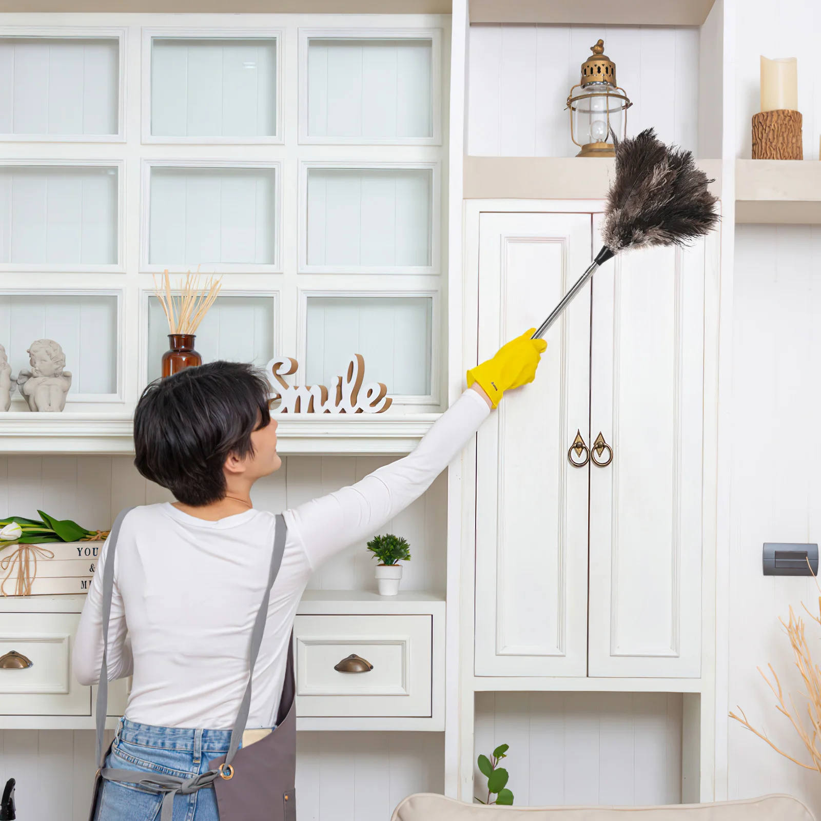 Plumeau d'autruche pour nettoyer le lustre de plafond, amélioration de l'habitat, doit avoir une longue poignée argentée