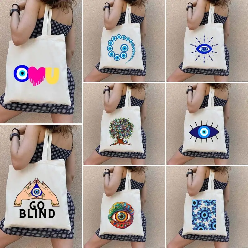 Graffiti Greek Evil Eye borsa a tracolla in tela stampata ragazze alla moda per i viaggi pendolari quotidiani Shopping Tote Bag da donna decorare