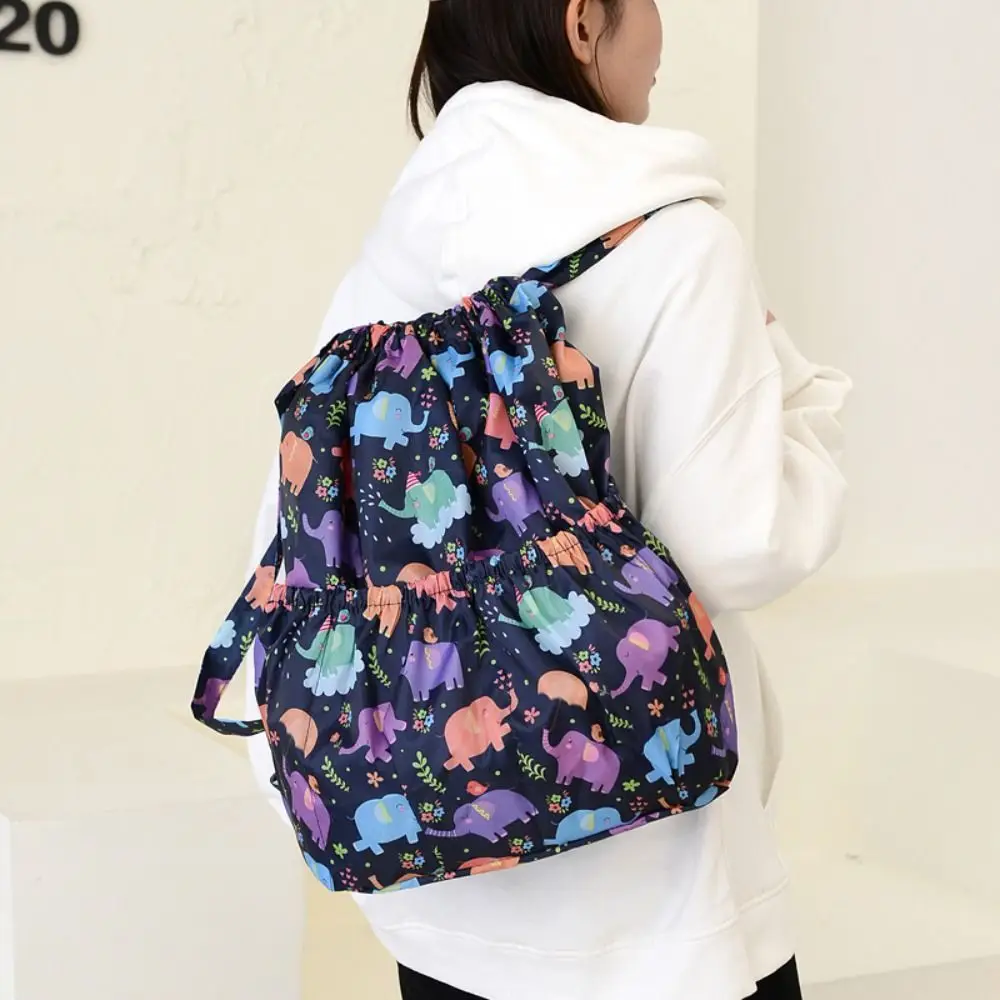 Versatile Floral Printed Drawstring Bag Waterproof Large Capacity Backpacks Sports Polyester School Bag Ladies