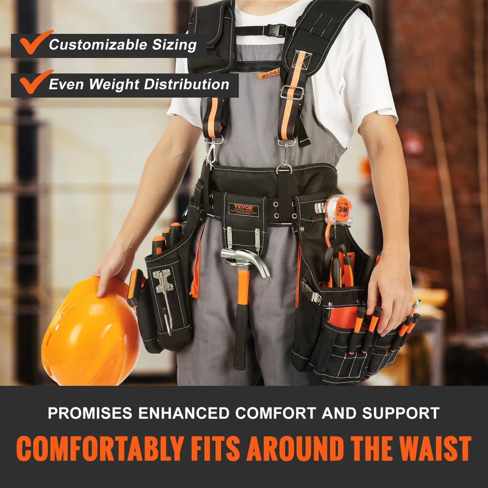 29 Pockets, 29-54 inches Adjustable Waist Size, Tool Belts for Men, Tool Belt with Suspenders 1680D Polyester,