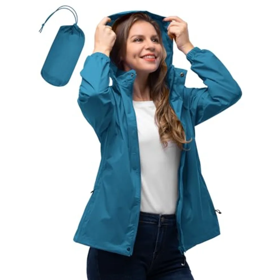 

33000Feet Women's Rain Jacket Waterproof Lightweight Packable Raincoat with Hood for Golf Hiking Travel Windbreaker