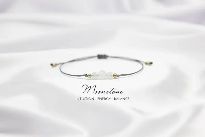 

Moonstone natural crystal beaded bracelet June birthstone graduation gift for her