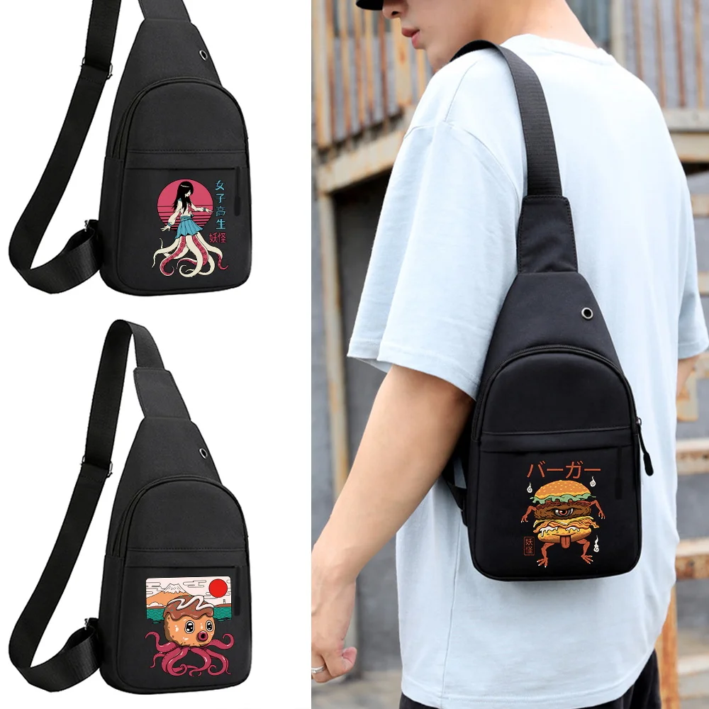 Paquete de pecho, bandolera de moda para hombre, bolsos de hombro informales de gran capacidad, bolso de pecho multifuncional de viaje, serie Cute Monster