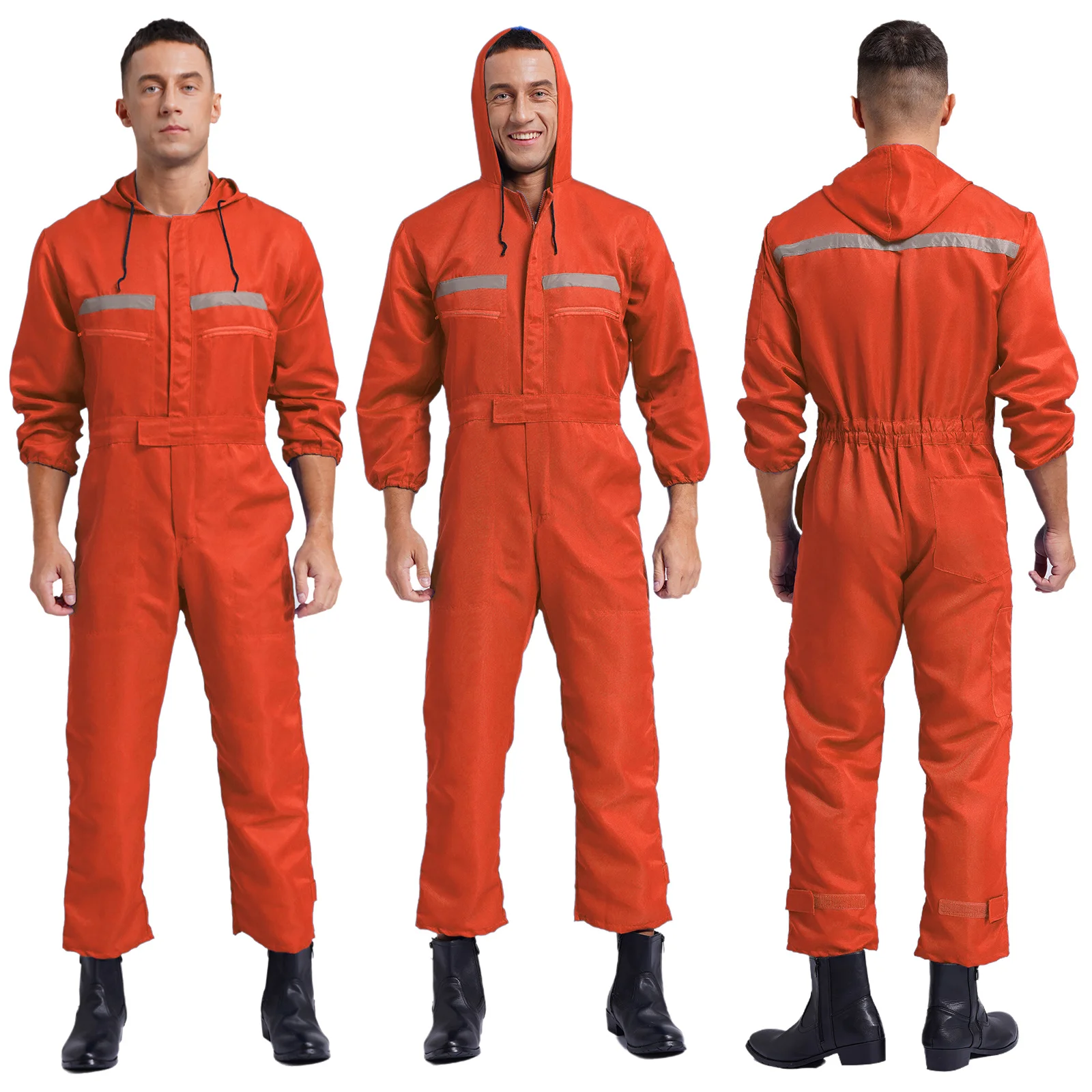 

Men Adult Reflective Stripe Coverall Workshop Uniforms Long Sleeve Zipper Overall Jumpsuit with Pockets Factory Working Clothes