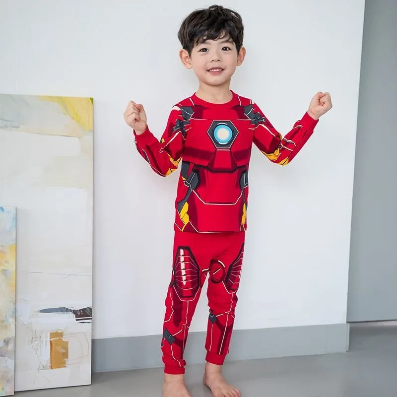 Marvel Herbstkleidung und Herbsthosen Set Iron Man Cartoon Anime Herren Bequeme lässige Baumwolle Bottoming Home Kleidung