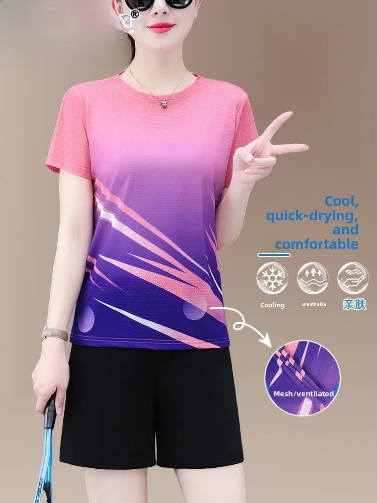 Conjunto Deportivo TUCANO Ice Silk de Secado Rápido para Mujer, Verano 2026, Nuevo Conjunto de Dos Piezas para Correr, Camiseta de Cuello Redondo y Pantalones Cortos