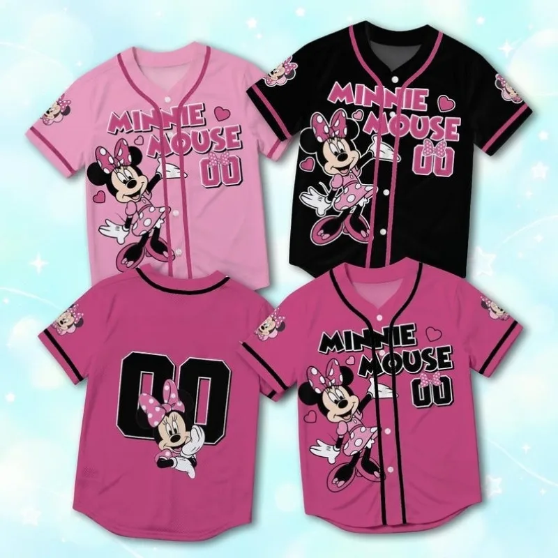 Cartoon Mickey Mouse Minnie Mouse Children's Football Jacket V-neck Short Sleeve Printed Boys and Girls' Sports Baseball Shirt