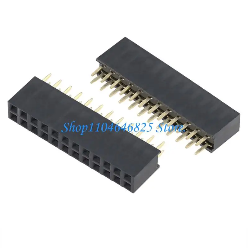 2.54 mm Two-Row Female Header Part with Dark Board-Mount Solder Posts