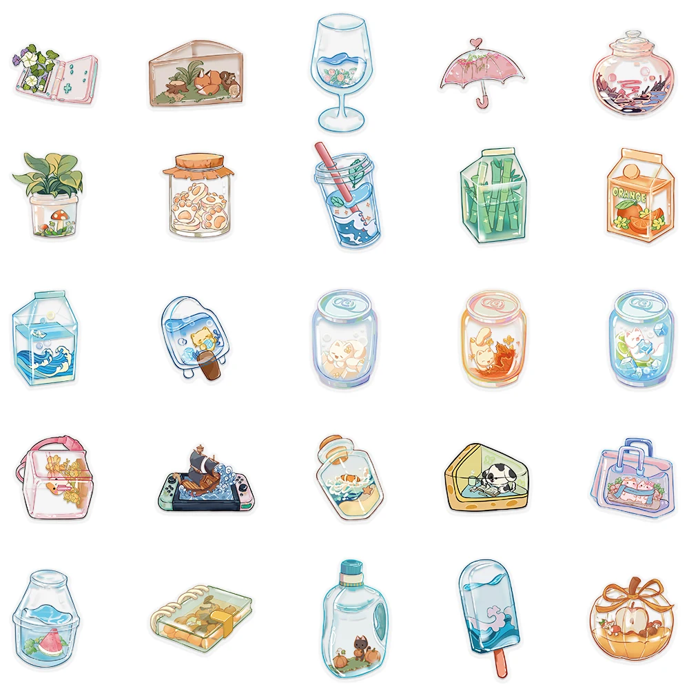 50 Stück Cartoon Transparente Objektaufkleber für Gepäck, Laptop, Scrapbook, Tagebuch, DIY Skateboard, Gitarre, Helm, DIY-Aufkleber-Malerei – Detail 3