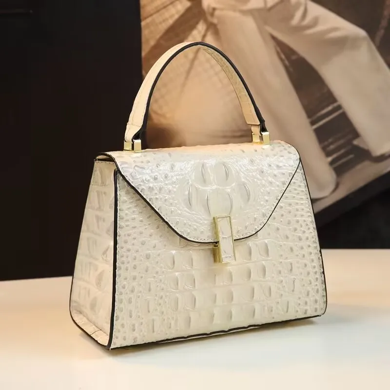 Sacs à main à bandoulière en cuir véritable pour femmes, motif crocodile, petit sac carré Boston, sacs initiés, haute qualité