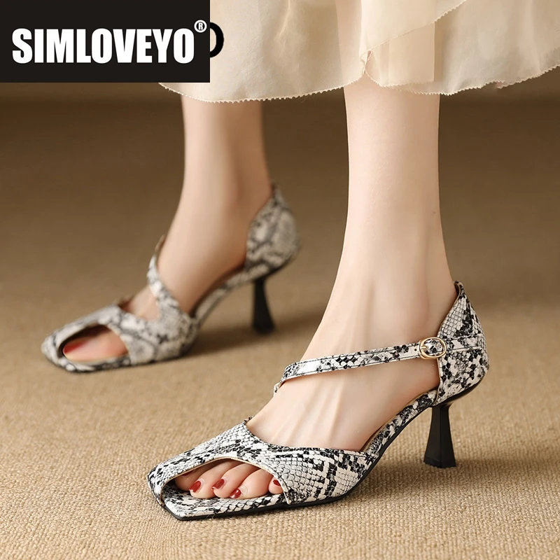 

SIMLOVEYO Design Винтажные женские сандалии 32 33 с квадратным носком на тонком каблуке 7,5 см с пряжкой и ремешком, большой размер 47 48, модная пикантная женская обувь